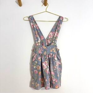 Vintage Floral Overall Jumper Romper Double Button Straps Cotton 90s Large / 14